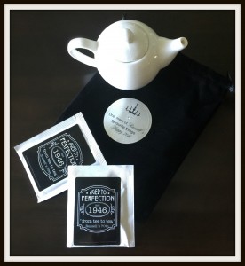 5. Miniature teapot and tea bags "from tee to tea," as he loves his English Breakfast tea